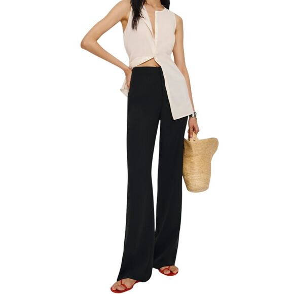 Reformation Relaxed Fit High Rise Flat Front Wide Leg Pants Black, size 2 - Picture 1 of 11